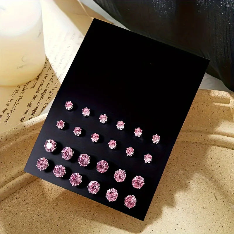 12 paires de boucles d'oreilles en zircone luxueuses