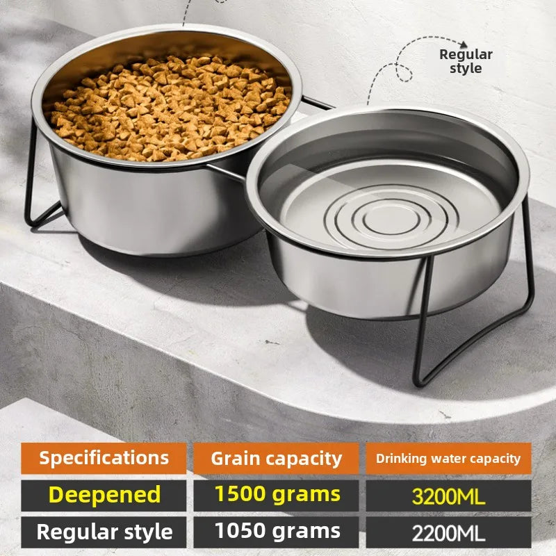 Grand bol pour chien en acier inoxydable avec support épais pour alimentation lente. Produits surélevés pour animaux de compagnie. Mangeoires et accessoires. Anti-basculement.