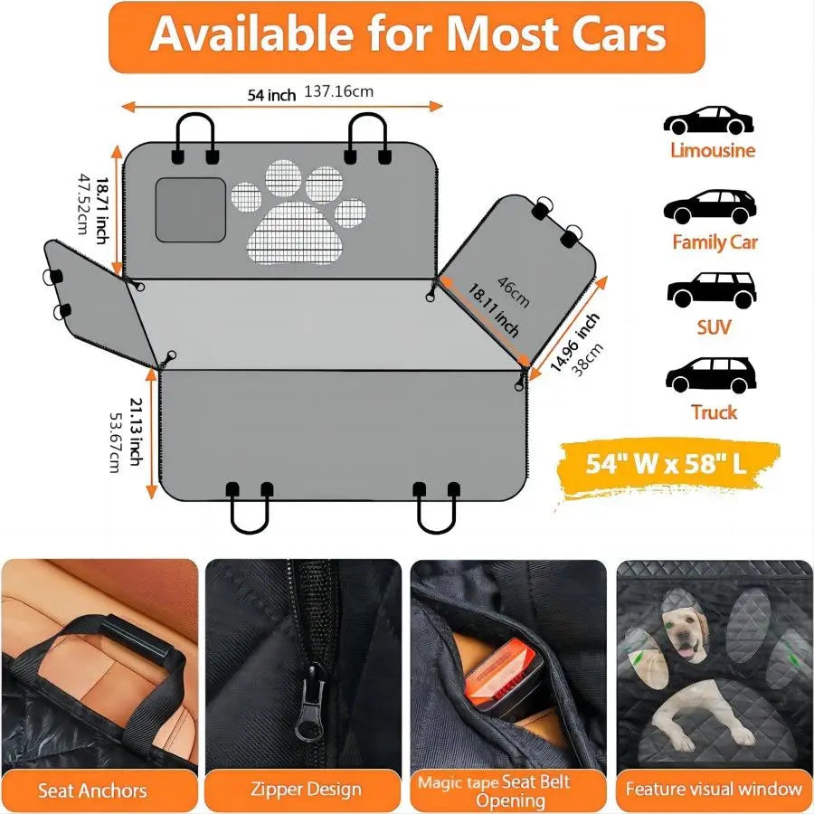 Housse de siège auto pour chien pour siège arrière, hamac de voiture pour chien 100 % étanche avec fenêtre en maille visuelle et fermeture éclair latérale pour siège auto et protection de porte