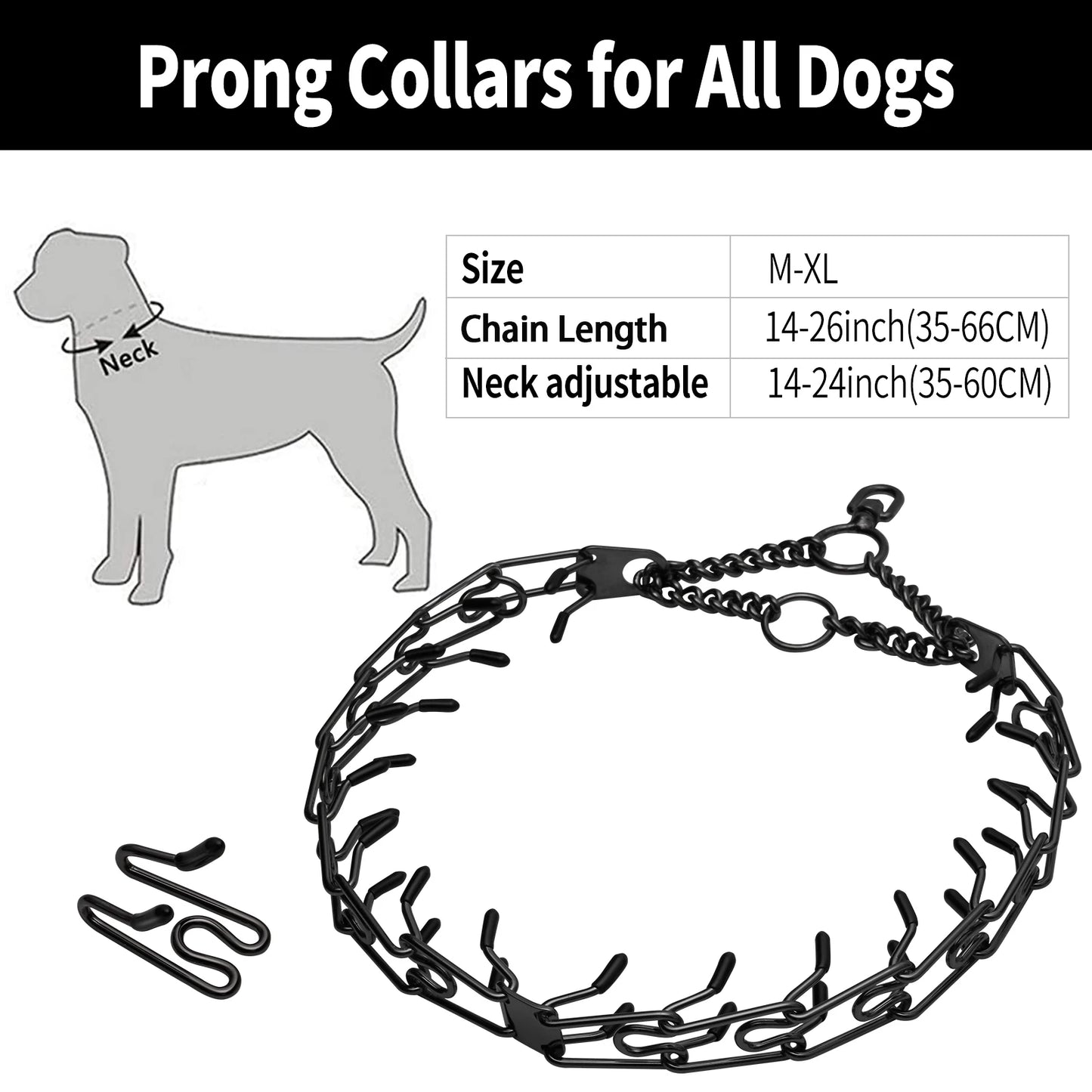 Collier de dressage pour chien à griffes, chaîne à maillons amovible noire pour animaux de compagnie, collier à pointes métalliques réglable en acier inoxydable avec embout en caoutchouc confortable