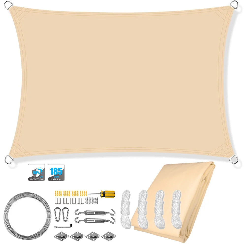 Voile d'ombrage rectangulaire imperméable et anti-UV pour jardin, terrasse, arrière-cour, terrasse, écran de confidentialité