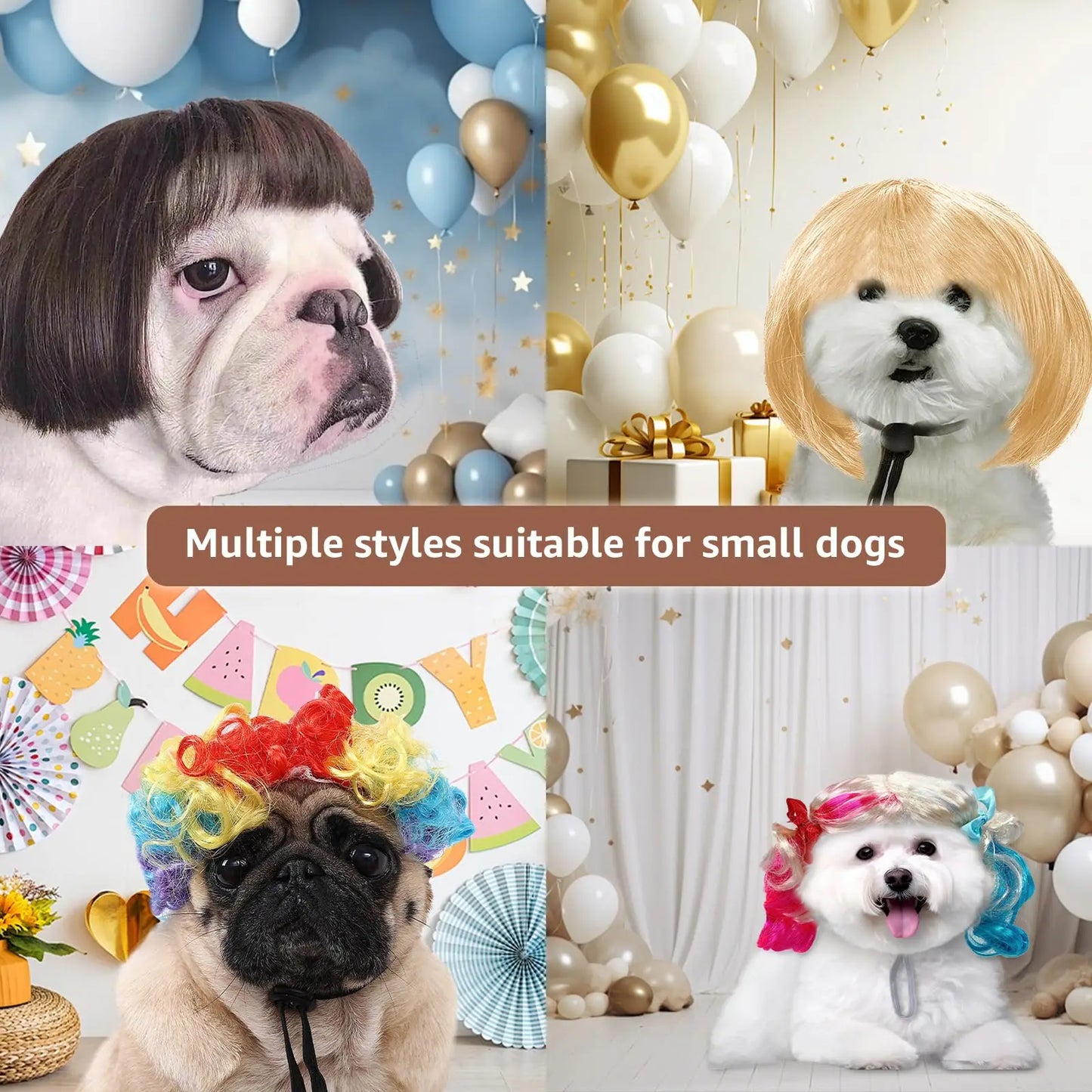 Perruque de cosplay amusante pour animal de compagnie, perruque courte pour chien, décorations pour animaux de compagnie, chapeau en poils de chat, fournitures d'Halloween et de Noël