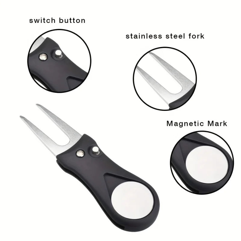1PC Golf Divot Repair Tool With Ball Marker Pitch Mark Fork Golf Pitchfork Golf Accessories Foldable Divot Repair Tool