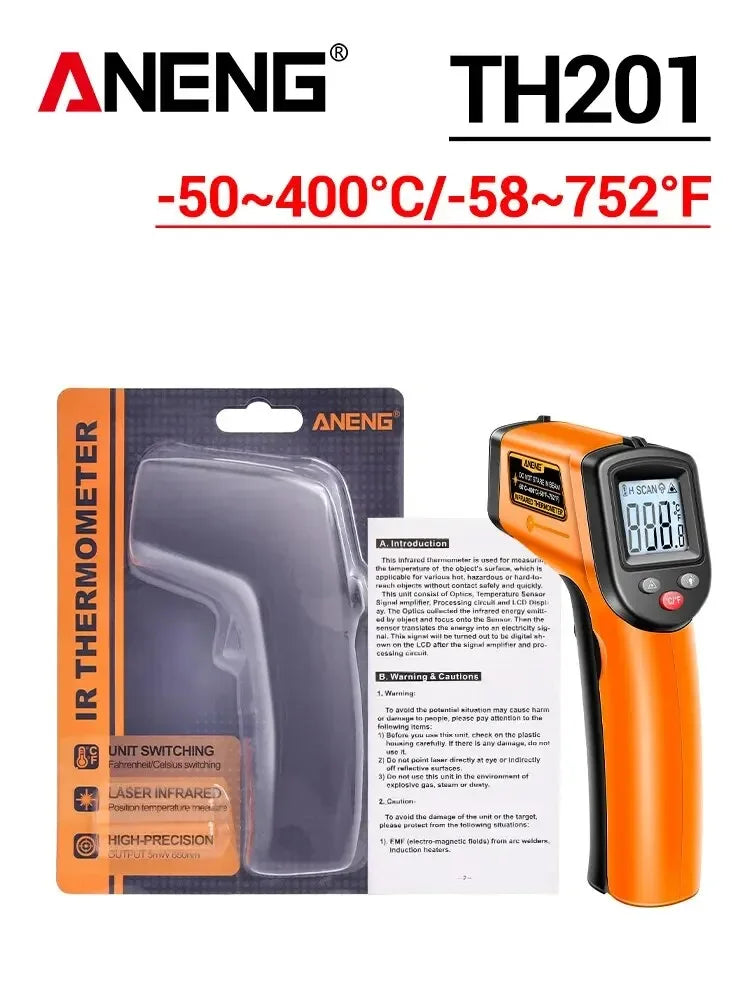 ANENG Digital Infrared Measuring Gun High Sensitivity Hygrometer Backlight Screen Laser Positioning NonContact Temperat TH201
