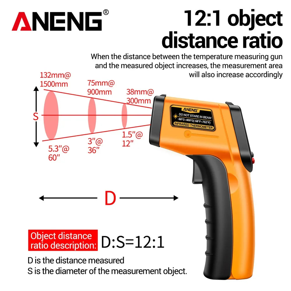 ANENG Digital Infrared Measuring Gun High Sensitivity Hygrometer Backlight Screen Laser Positioning NonContact Temperat TH201
