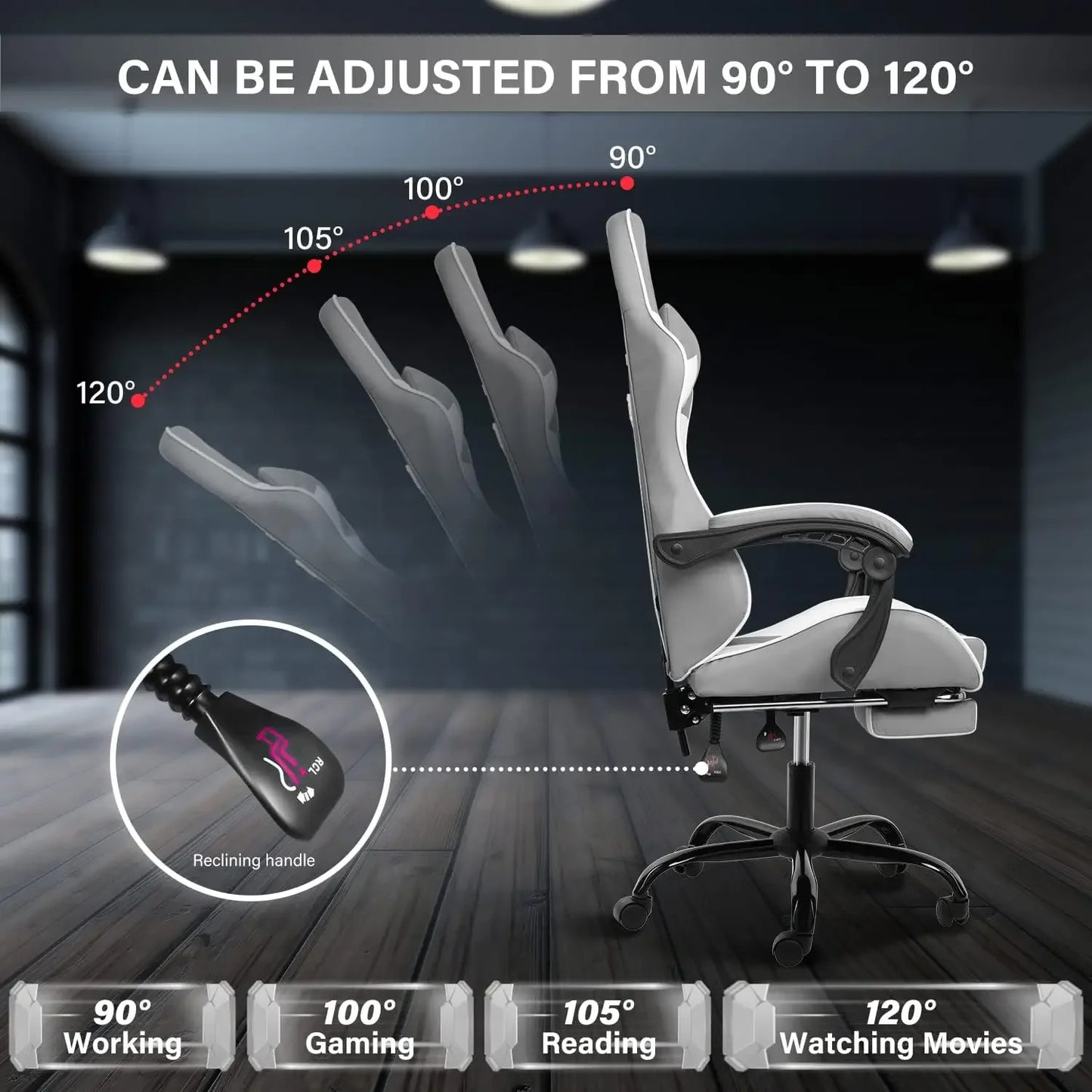 Chaise de jeu avec repose-pieds, chaise de bureau pivotante réglable style course, chaises de jeu vidéo ergonomiques