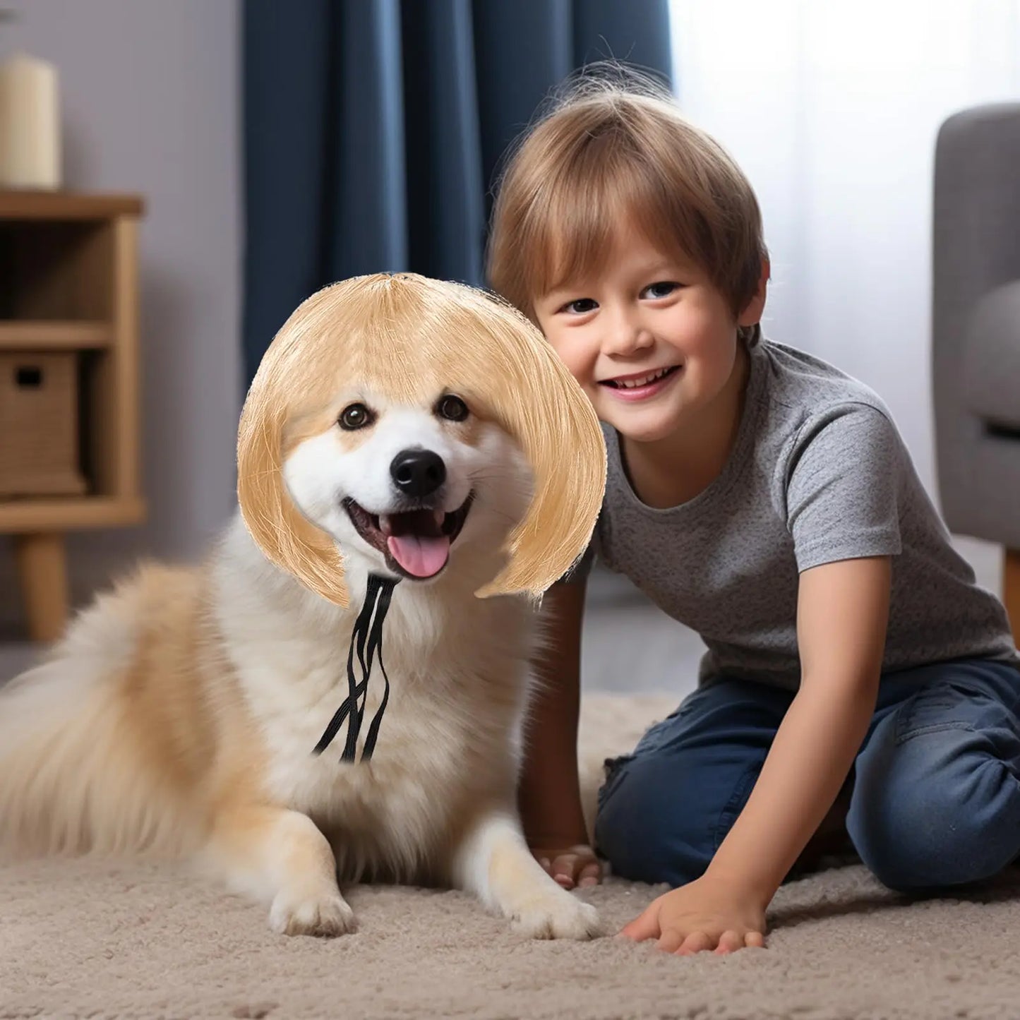 Perruque de cosplay amusante pour animal de compagnie, perruque courte pour chien, décorations pour animaux de compagnie, chapeau en poils de chat, fournitures d'Halloween et de Noël