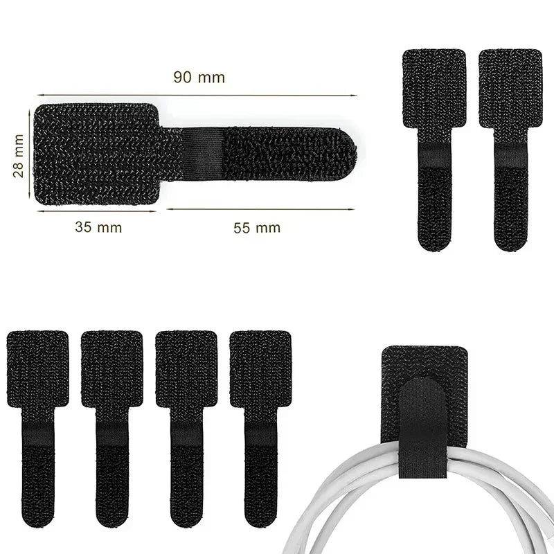Lot de 5 organiseurs de câbles réutilisables, enrouleurs de câbles de bureau, organiseurs de serre-câbles auto-adhésifs, supports de cordons, sangles de protection de cordons