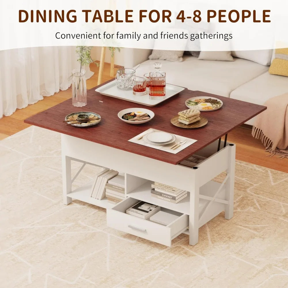Table basse relevable, table basse 4 en 1 avec meuble de rangement pour salon, table basse avec plateau relevable