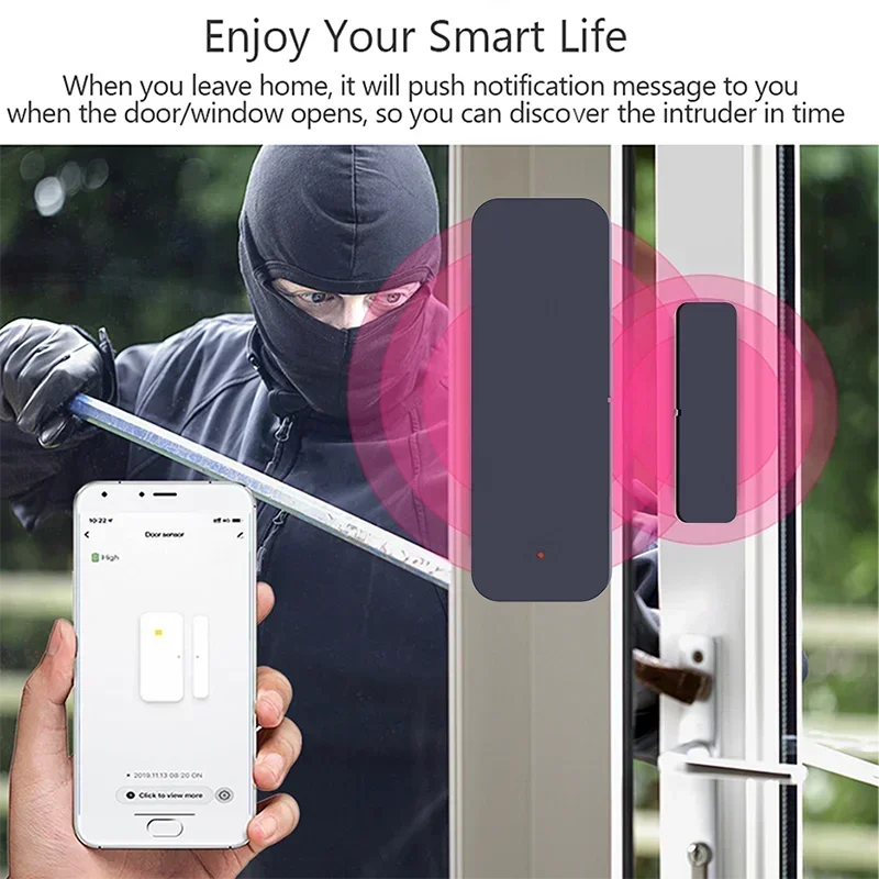 Capteur de porte/fenêtre Tuya Zigbee, capteur magnétique anti-cambriolage, alarme, vie intelligente, compatible avec Alexa et Google Home