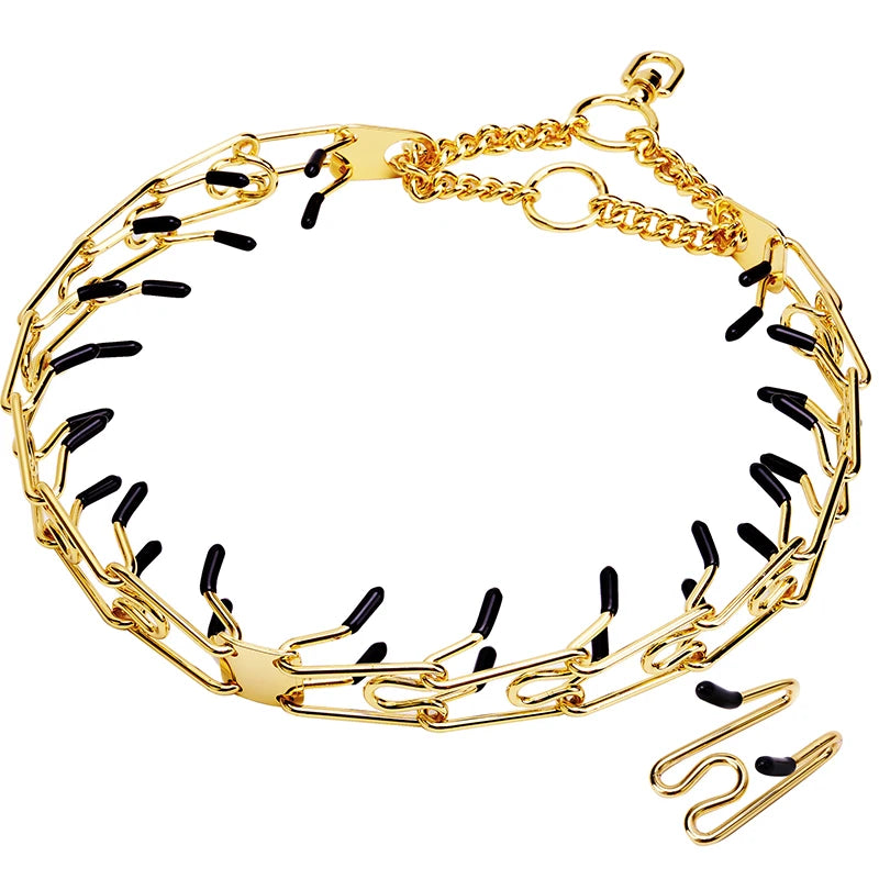 Collier de dressage pour chien à griffes, chaîne à maillons amovible noire pour animaux de compagnie, collier à pointes métalliques réglable en acier inoxydable avec embout en caoutchouc confortable