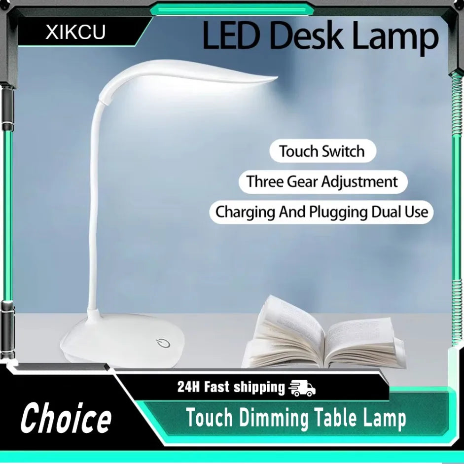 Lampe LED de lecture à chargement USB pour dortoir, protection des yeux, perles, variateur tactile à trois vitesses