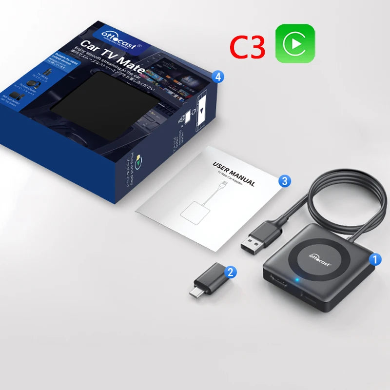 OTTOCAST Car TV Mate Wired to Wireless CarPlay Adapter Android Auto HDMI Multimedia Video Converter for TV Sticks Game Box Phone
