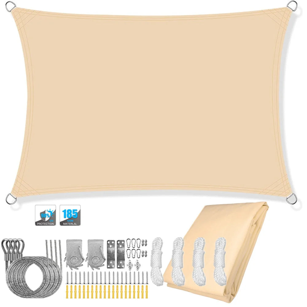 Voile d'ombrage rectangulaire imperméable et anti-UV pour jardin, terrasse, arrière-cour, terrasse, écran de confidentialité