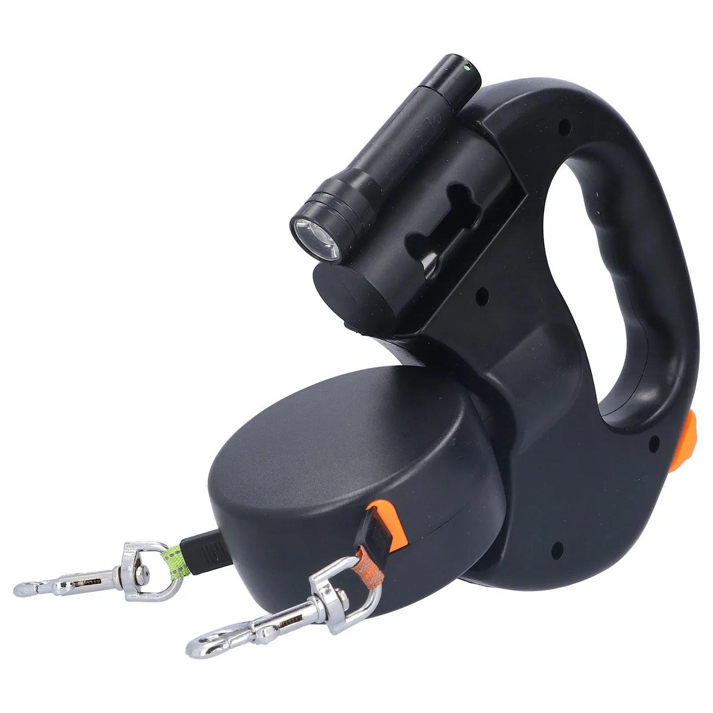 Laisses double rétractables doubles pour chien avec lampe de poche et distributeur de sacs