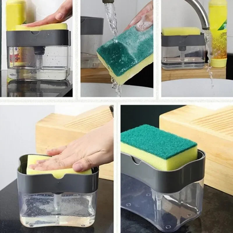Dish Soap Dispenser for Kitchen,Liquid Soap Dispenser Kitchen Soap Dispenser with Sponge Holder,Sponge Caddy Soap Pump Dispenser