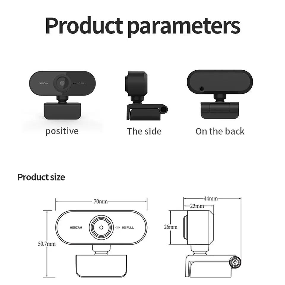Mini webcam HD 1080P avec microphone, interface USB compatible avec ordinateur portable et de bureau, adaptée aux conférences vidéo en direct