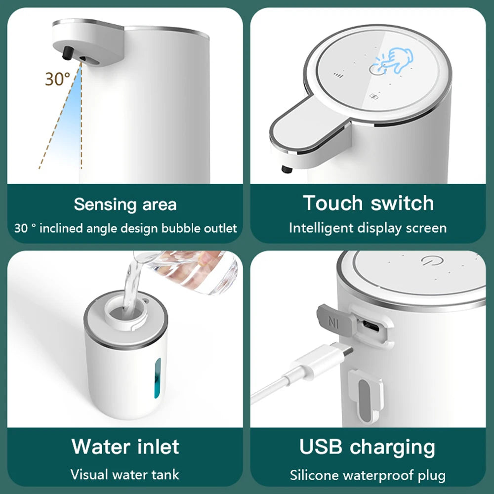 Automatic Touchless Foaming Soap Dispenser 380ml 4 Level Adjustable USB Rechargeable Electric Wall Mounted for Bathroom Kitchen