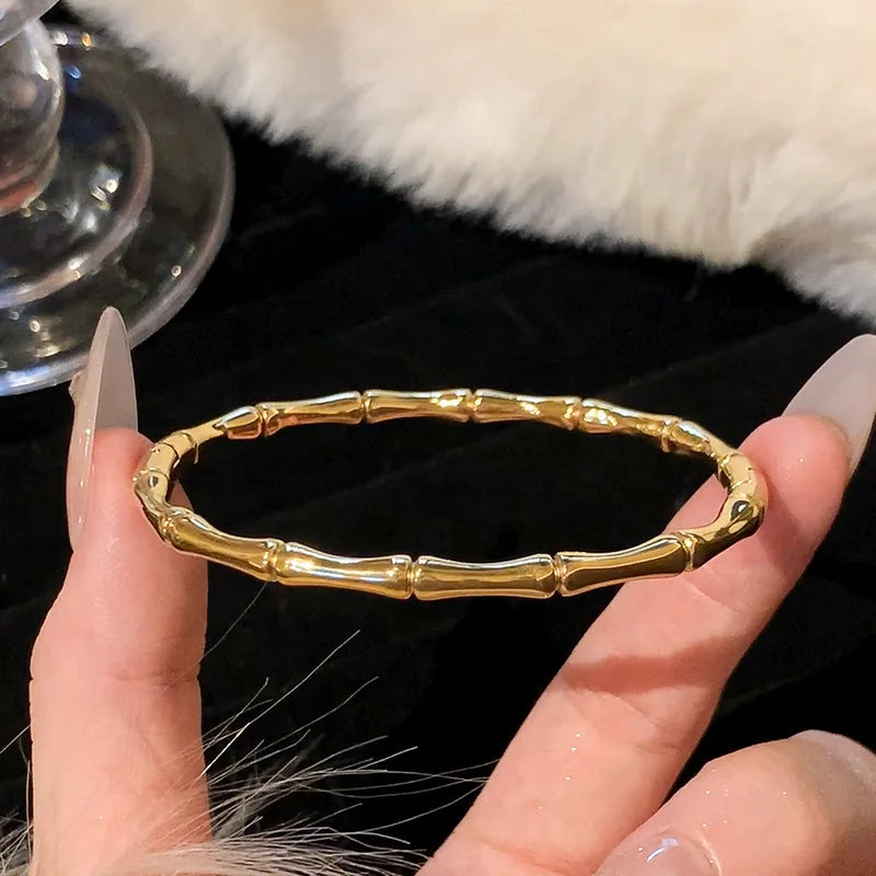 Bracelet en acier inoxydable et titane, plaqué or et zircons incrustés
