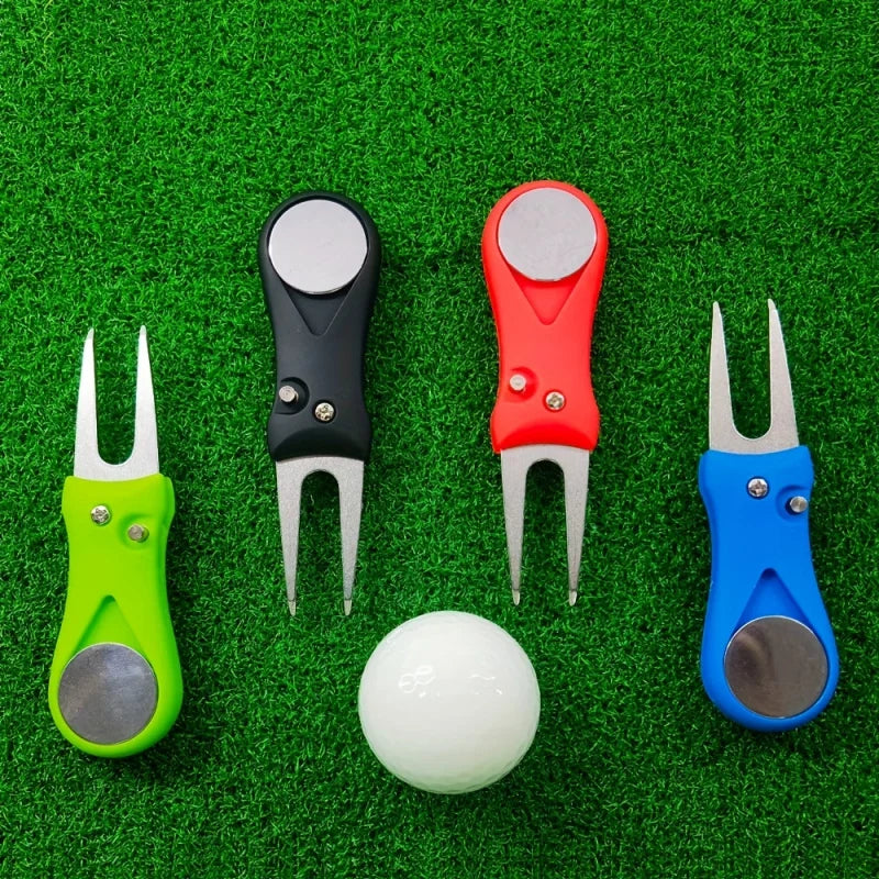 1PC Golf Divot Repair Tool With Ball Marker Pitch Mark Fork Golf Pitchfork Golf Accessories Foldable Divot Repair Tool