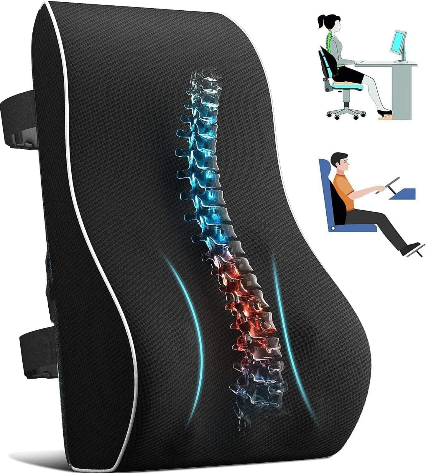 Coussin de siège antidérapant en mousse à mémoire de forme, 1 pièce, pour chaises de bureau et de jeu - Soutient les lombaires et la taille - Doux et confortable
