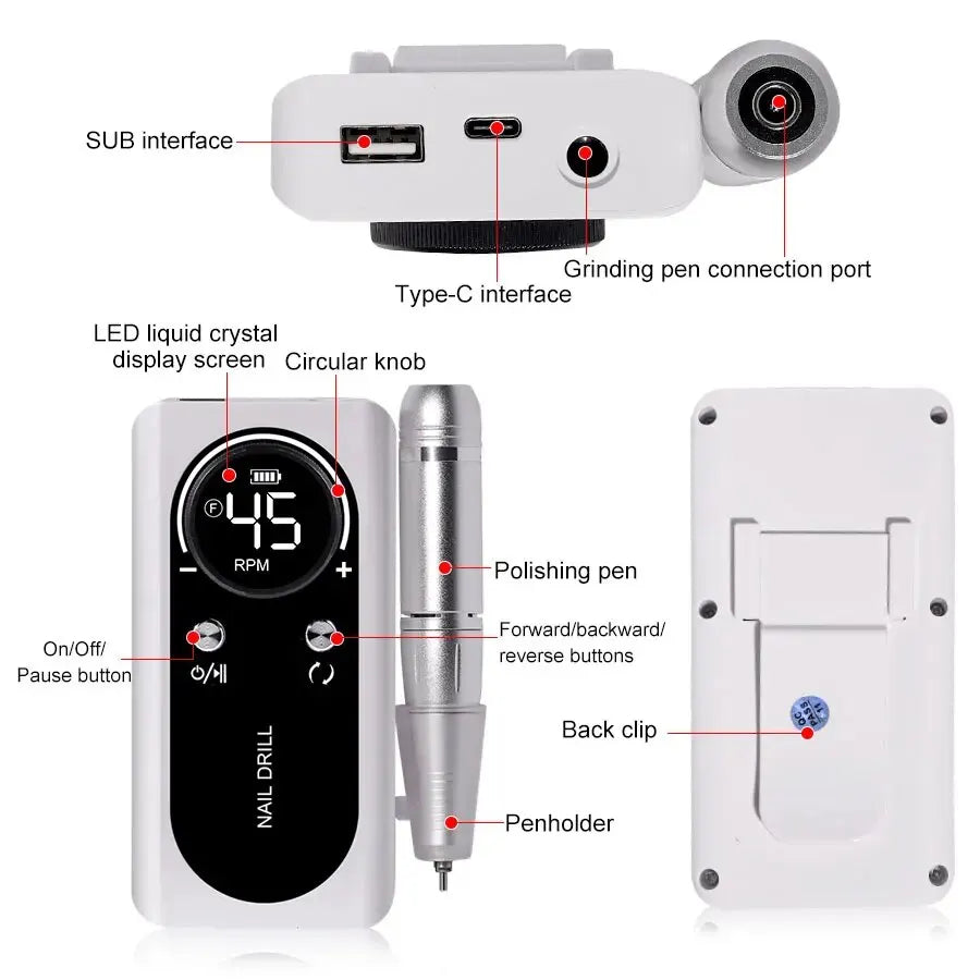 Ponceuse à ongles électrique portable professionnelle