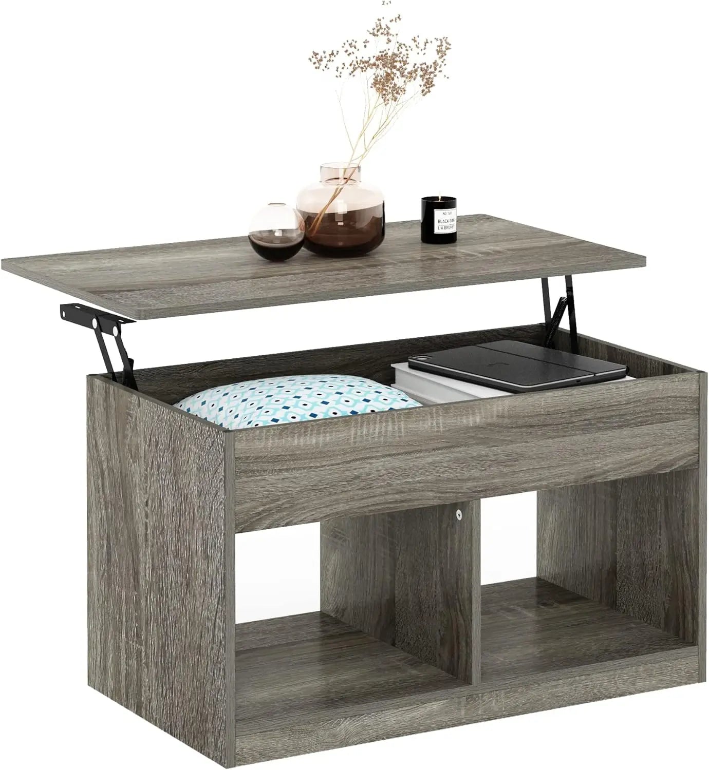 Table basse de salon Jensen à plateau relevable avec compartiment caché,