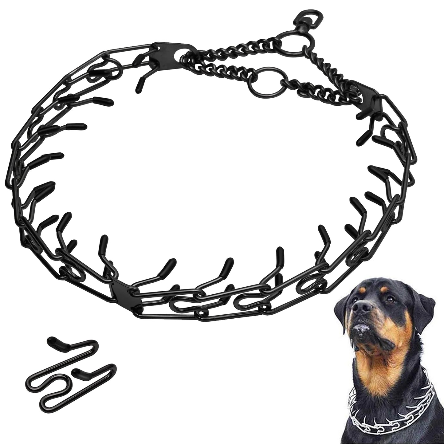 Collier de dressage pour chien à griffes, chaîne à maillons amovible noire pour animaux de compagnie, collier à pointes métalliques réglable en acier inoxydable avec embout en caoutchouc confortable