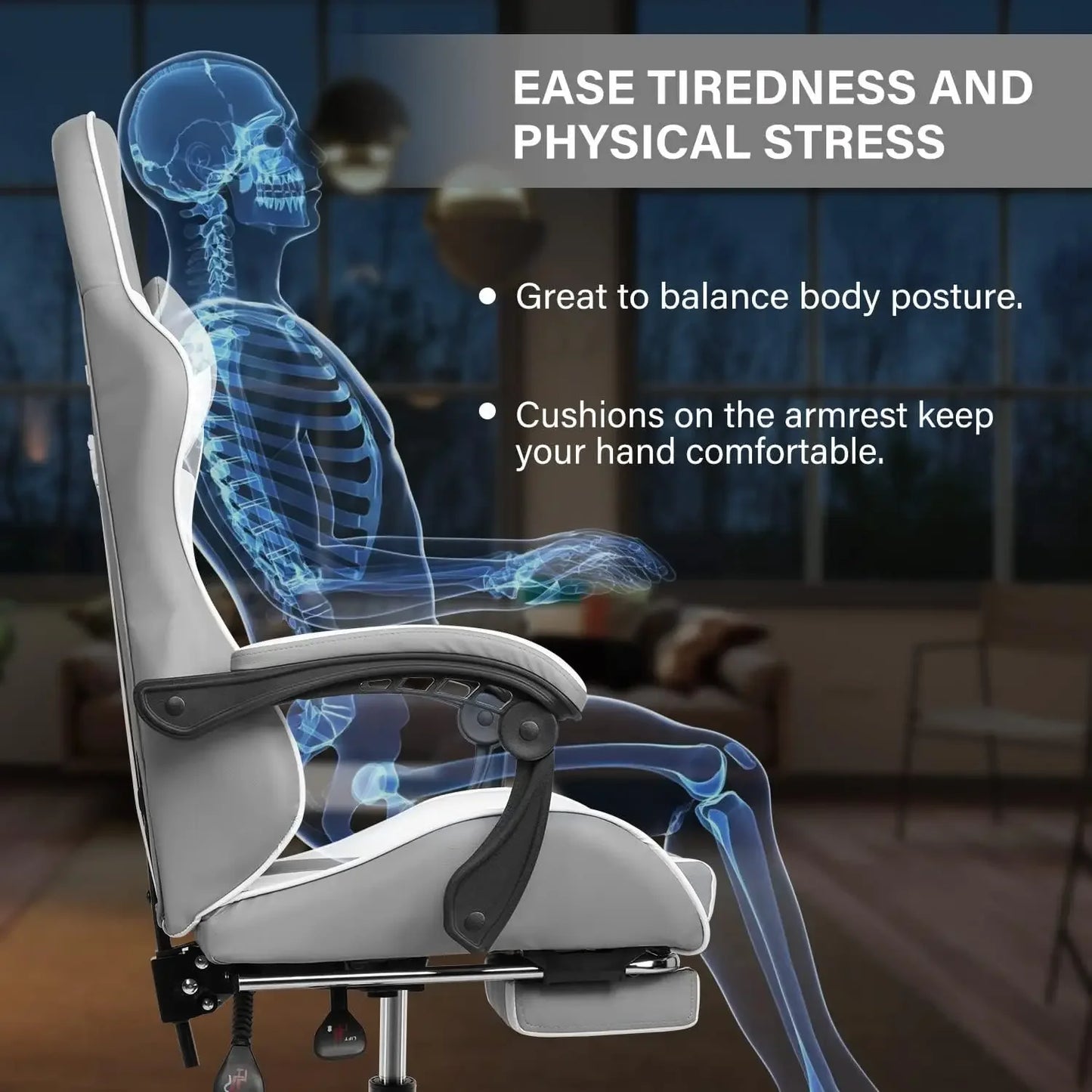 Chaise de jeu avec repose-pieds, chaise de bureau pivotante réglable style course, chaises de jeu vidéo ergonomiques