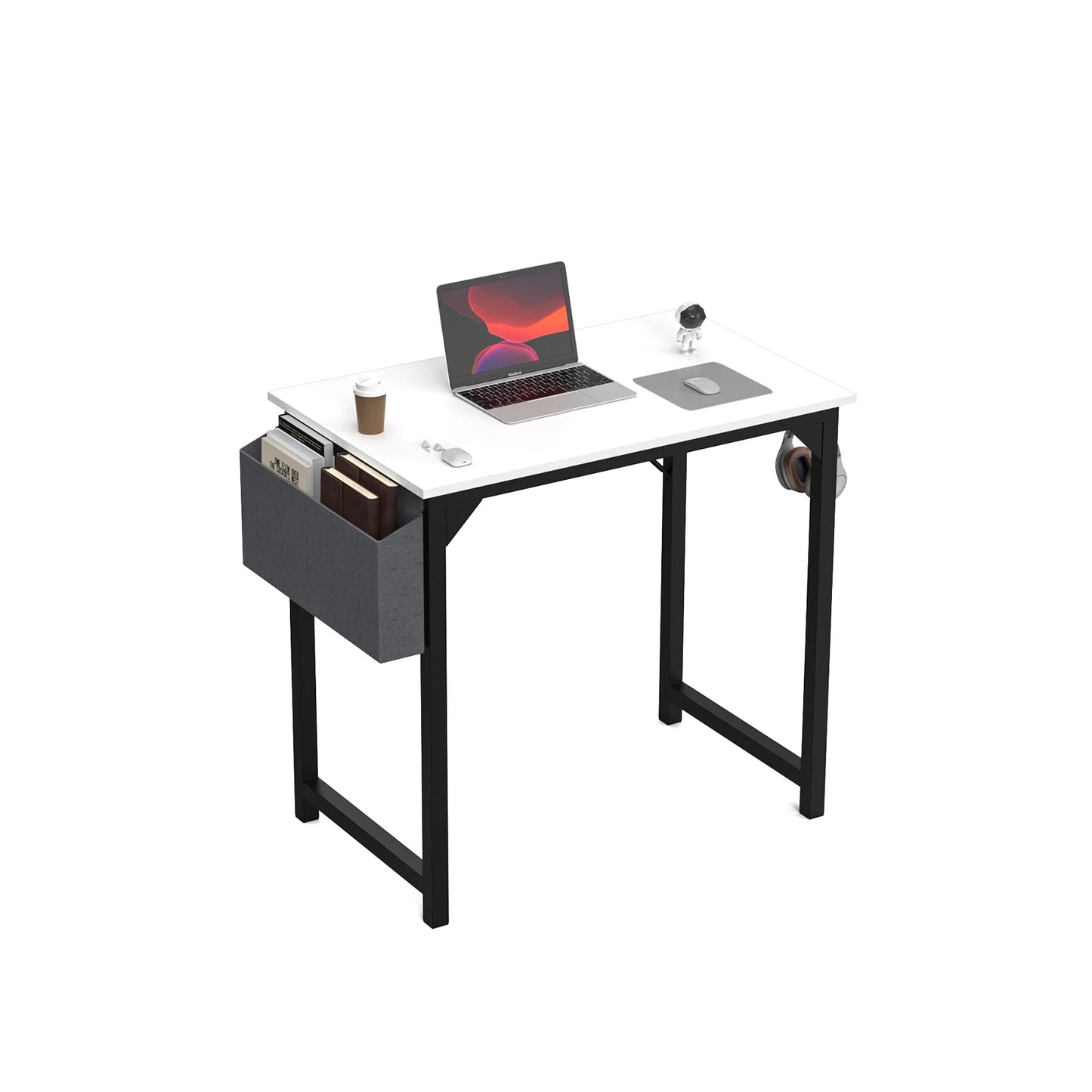 Bureau d'ordinateur JHK, table de jeu, bureau d'étude, bureau d'écriture, style simple et moderne, compact, avec sac latéral, crochet pour casque, assemblage facile
