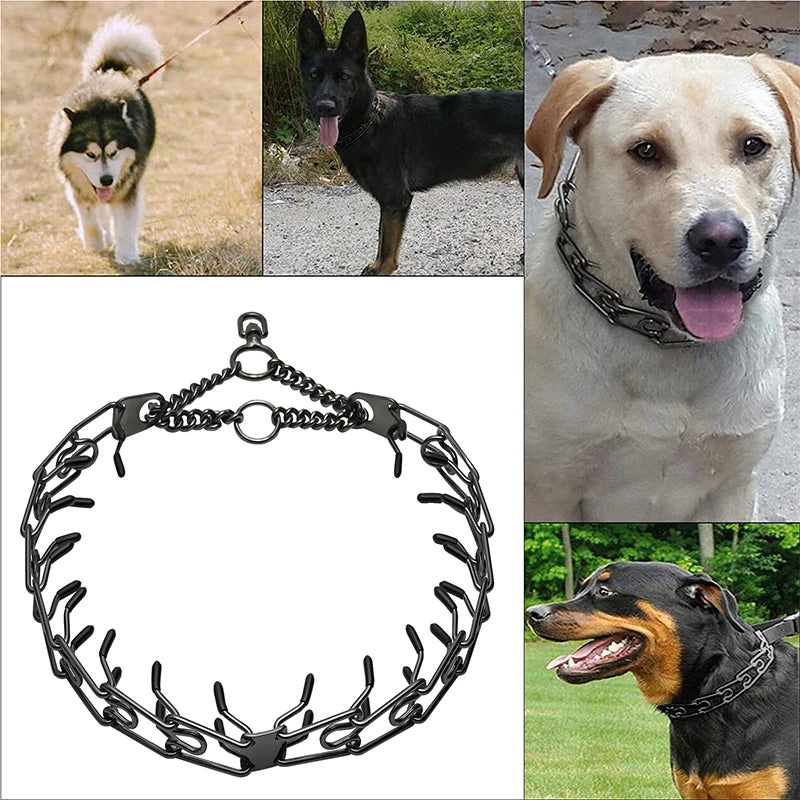 Collier de dressage pour chien à griffes, chaîne à maillons amovible noire pour animaux de compagnie, collier à pointes métalliques réglable en acier inoxydable avec embout en caoutchouc confortable