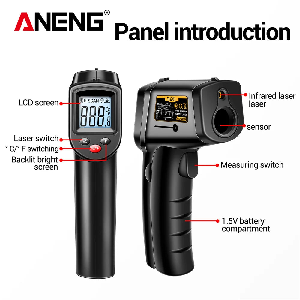 ANENG TH201 Thermometer Celsius Display Digital Infrared Thermometer Highly Sensitive Non-contact Temperature Measuring Gun Tool