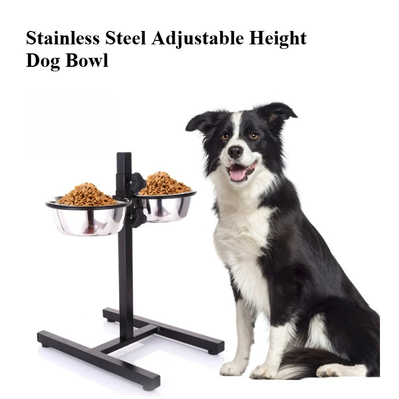 Gamelle pour chien réglable en hauteur en acier inoxydable – Mangeoire surélevée avec 4 pieds antidérapants, anti-basculement pour chien