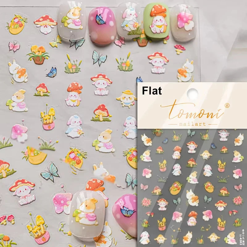 5D Cute Animal Nail Stickers Cute Sketching Graffiti Animal Cat Dog Nail Art Sticker Designs Self Adhesive Decoration Decal