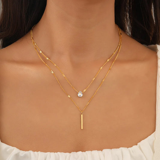 Collier pendentif superposé couleur or