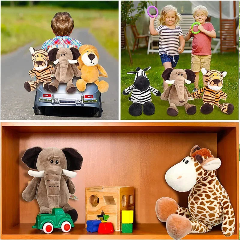 Peluche Kawaii de 25 cm, animal de la jungle, chien, zèbre, éléphant, lion, renard, girafe, jouets pour enfants, cadeau d'anniversaire