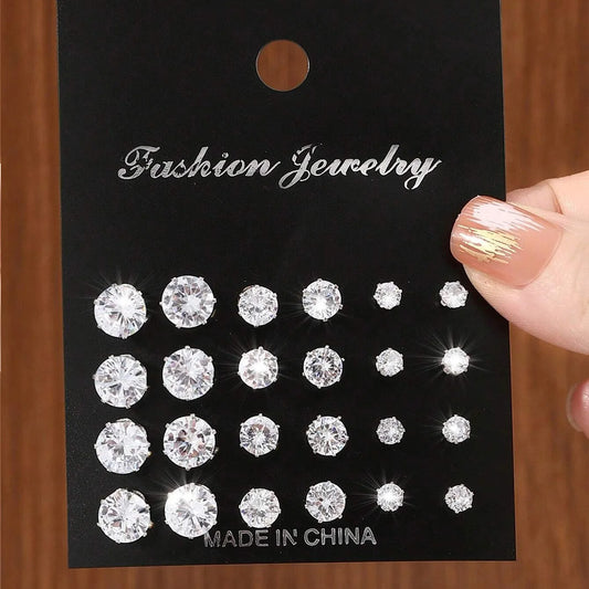 12 paires de boucles d'oreilles en zircone luxueuses