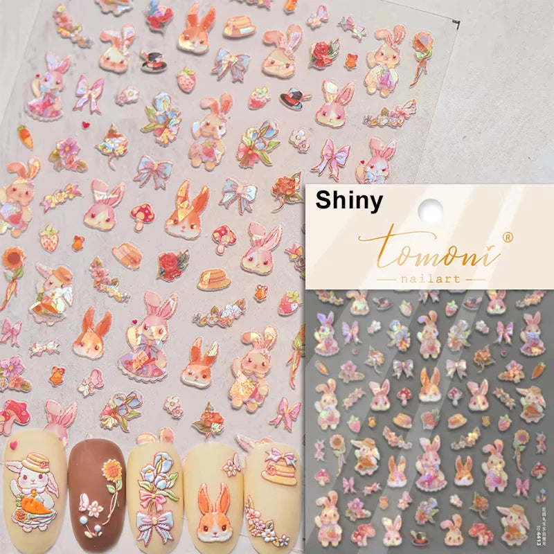 5D Cute Animal Nail Stickers Cute Sketching Graffiti Animal Cat Dog Nail Art Sticker Designs Self Adhesive Decoration Decal