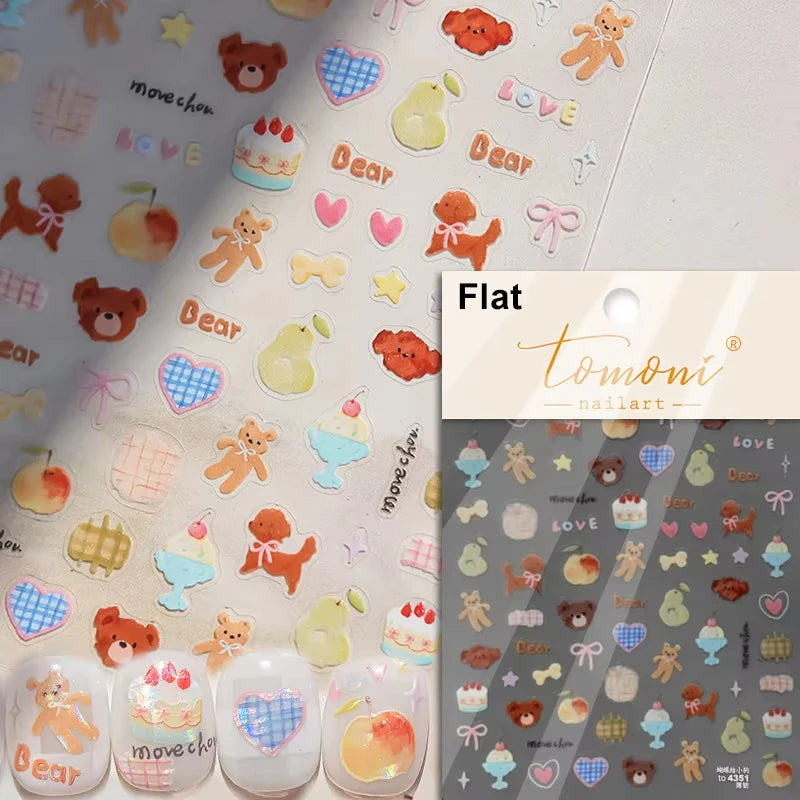 5D Cute Animal Nail Stickers Cute Sketching Graffiti Animal Cat Dog Nail Art Sticker Designs Self Adhesive Decoration Decal