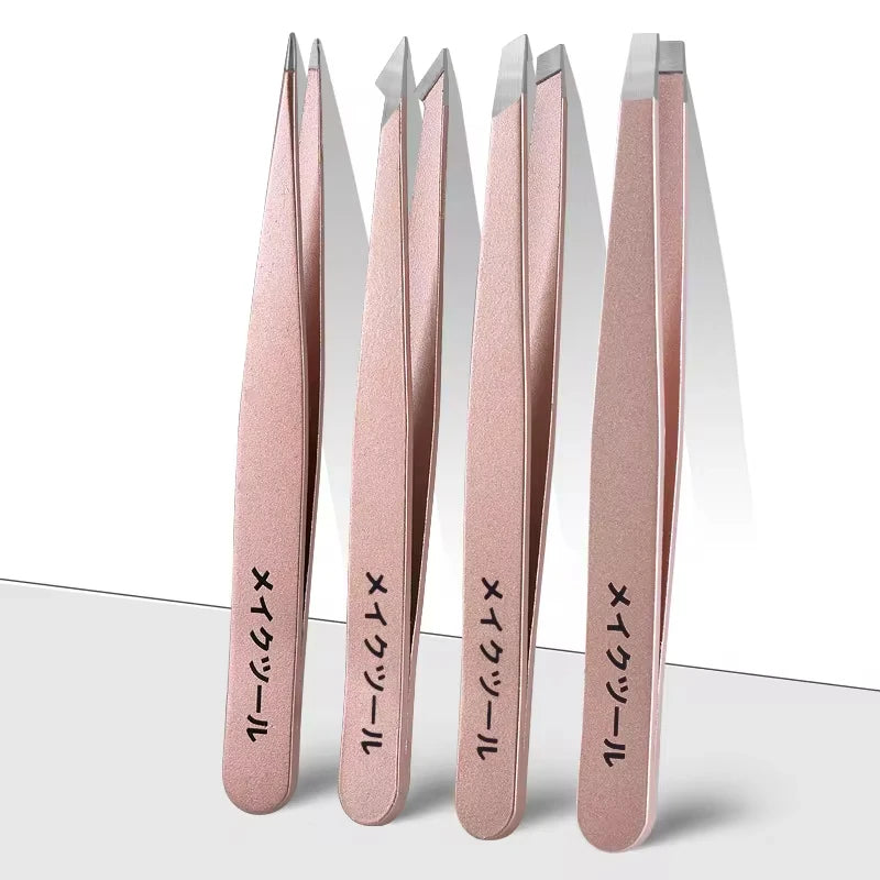 4 Piece Professional Tweezers Set Eyebrow Hair Removal, Beard Plucking, Stainless Steel Angled Tweezers Tools Hair Removal Tool