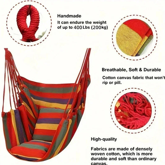 Chaise hamac en toile rayée colorée, sans oreiller ni coussin, chaise pour les loisirs en famille