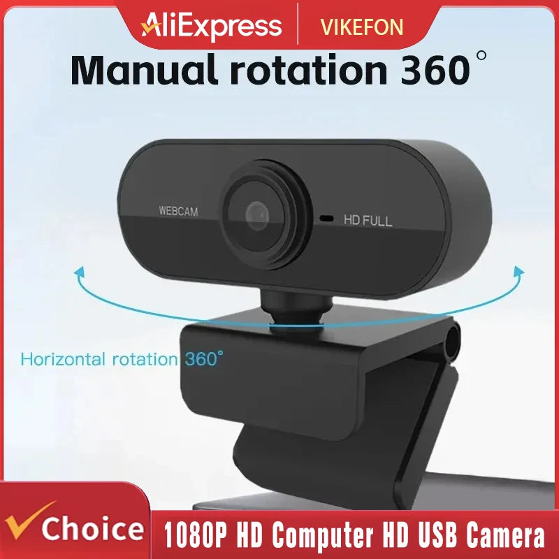 Mini webcam HD 1080P avec microphone, interface USB compatible avec ordinateur portable et de bureau, adaptée aux conférences vidéo en direct