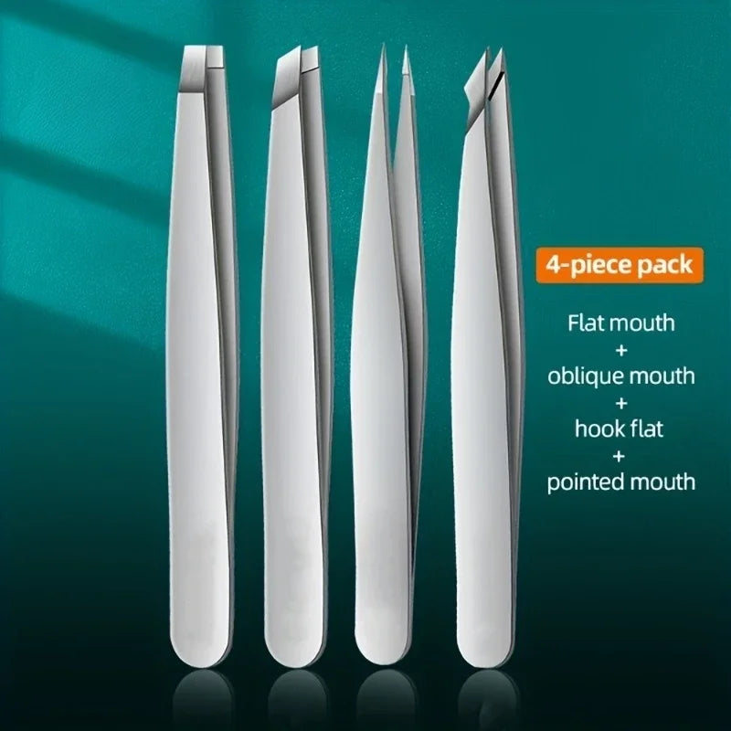 4Pcs Multi-Use Precision Stainless Steel Tweezers For Eyebrow Hair Facial Hair Removal Splinter Blackhead-Different Types of Tip