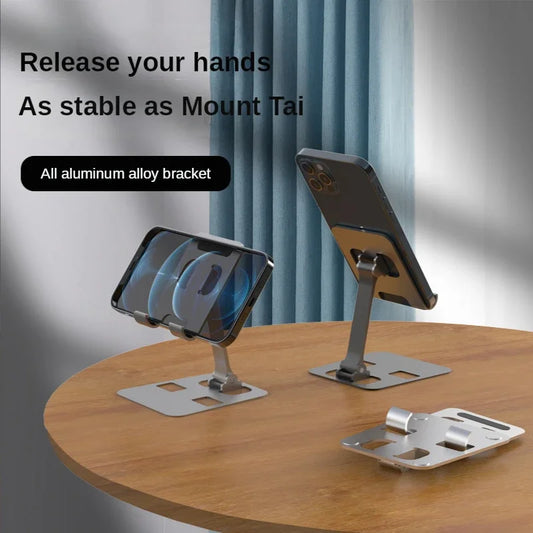 All Metal Aluminum 360 Rotation Mobile Phone Holder Universal Bracket Folding Double Shaft Design Stable Anti Fall