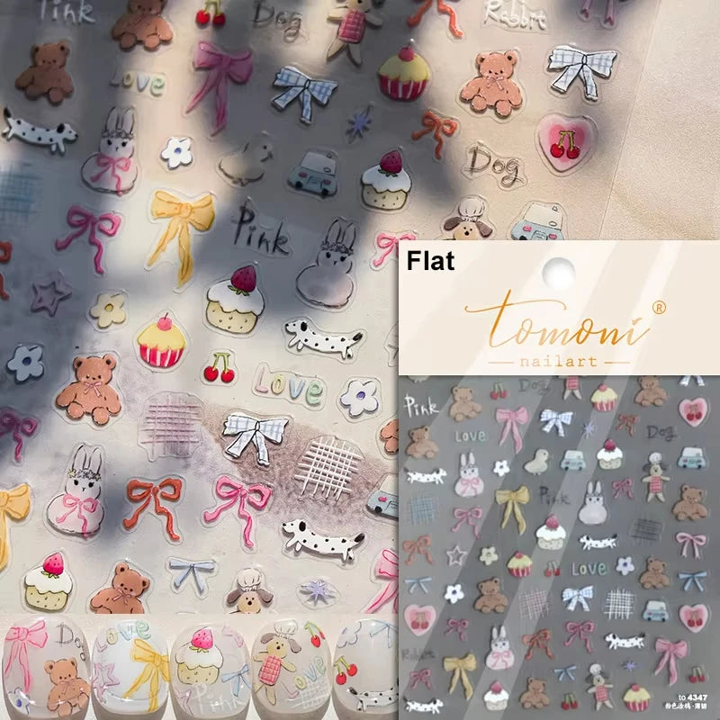 5D Cute Animal Nail Stickers Cute Sketching Graffiti Animal Cat Dog Nail Art Sticker Designs Self Adhesive Decoration Decal