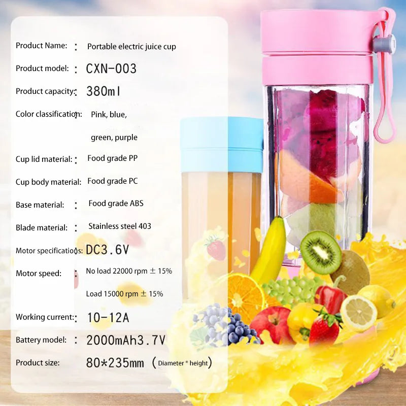 Electric Juicer Cup Portable Rechargeable Juicer Cup Milkshake Smoothie Fruit Blender Home Travel Camping
