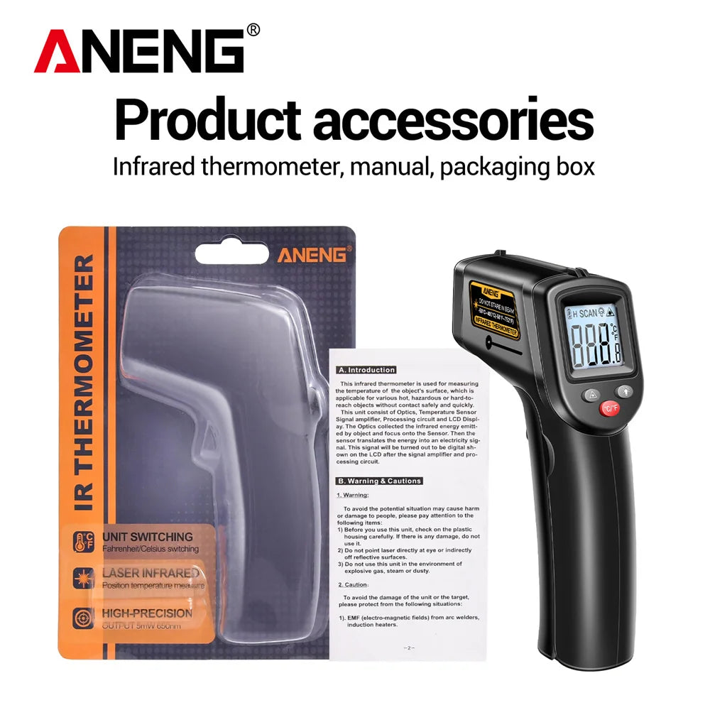 ANENG TH201 Thermometer Celsius Display Digital Infrared Thermometer Highly Sensitive Non-contact Temperature Measuring Gun Tool