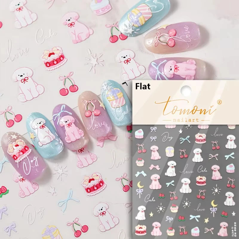 5D Cute Animal Nail Stickers Cute Sketching Graffiti Animal Cat Dog Nail Art Sticker Designs Self Adhesive Decoration Decal