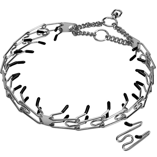 Collier de dressage pour chien à griffes, chaîne à maillons amovible noire pour animaux de compagnie, collier à pointes métalliques réglable en acier inoxydable avec embout en caoutchouc confortable