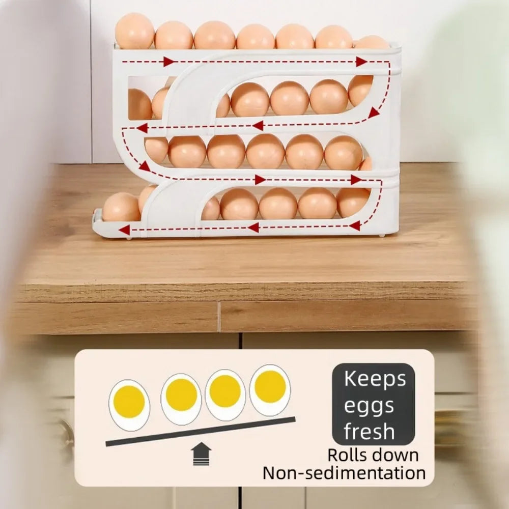 1Pc 3/4 Tier Home Automatic Rolling Egg Storage Box, Kitchen Refrigerator Side Door, Egg Preservation Rack,Easy To Clean